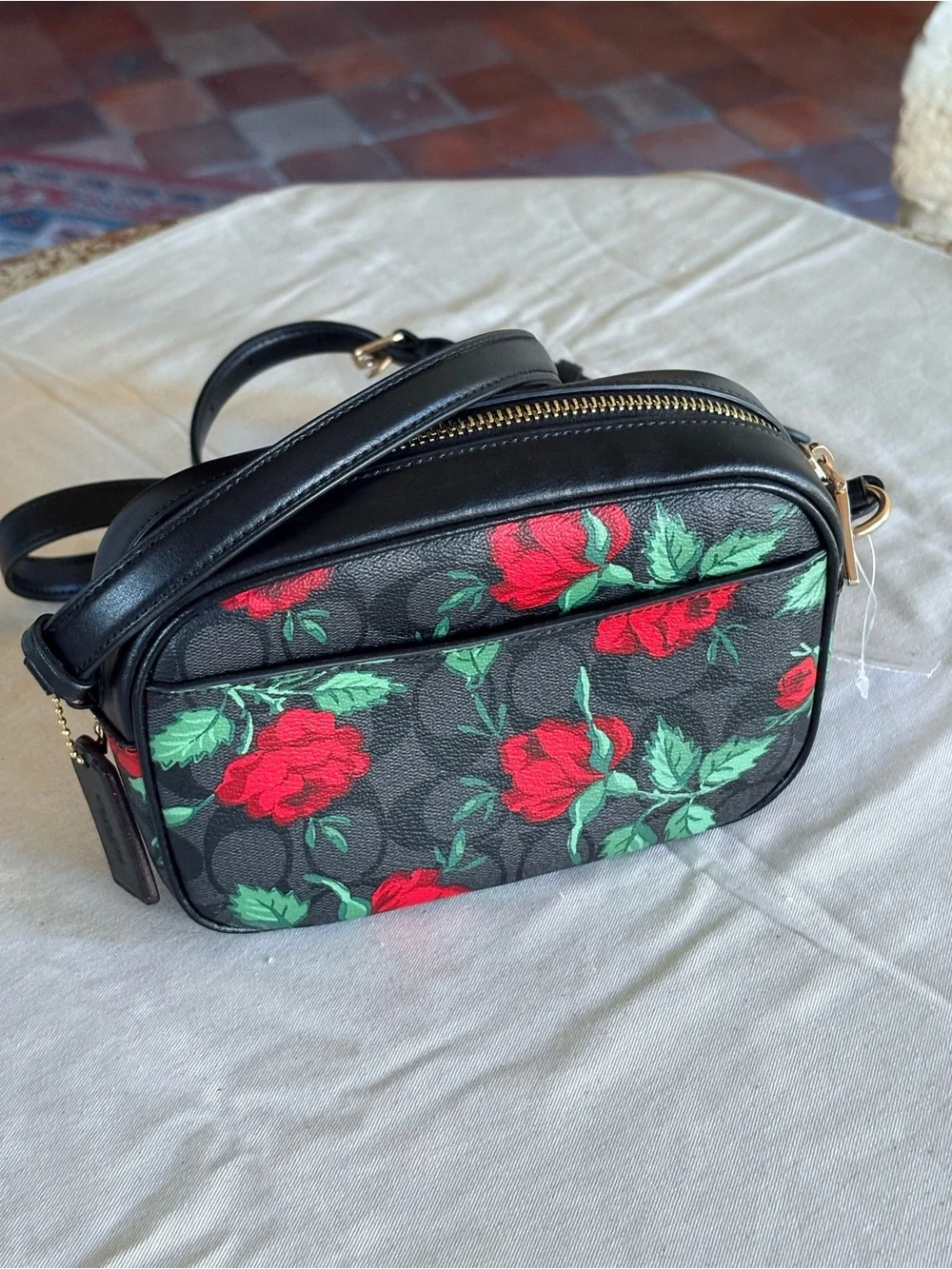 Coach Black Floral Rose Print Crossbody Bag